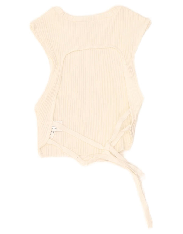 Top corto senza maniche da donna Zara UK 8 piccolo cotone bianco