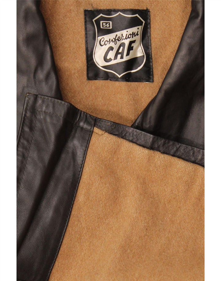 Giacca in pelle doppiopetto vintage da uomo IT 56 3XL Nera