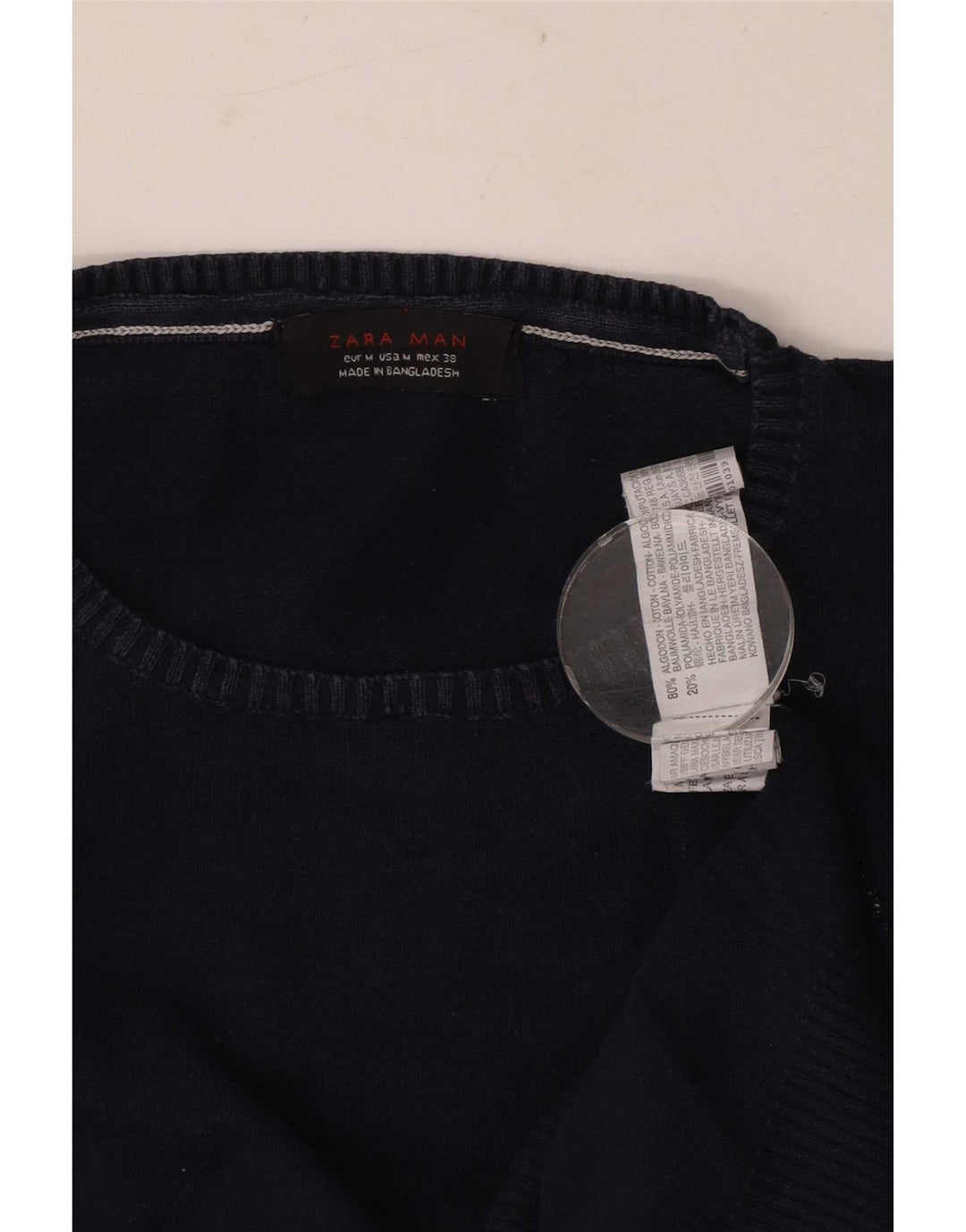 Maglione maglione girocollo da uomo Zara in cotone blu navy medio
