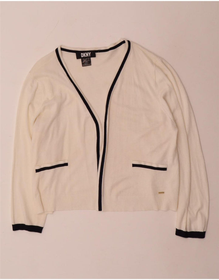 Maglione cardigan aperto da donna DKNY UK 16 grande rayon bianco