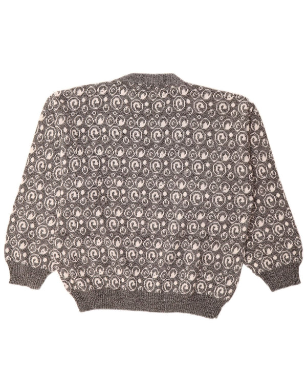 Vintage Mens Crew Neck Jumper Sweater Large Grey Paisley