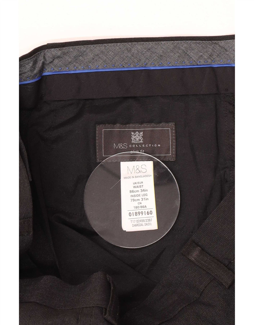 Pantaloni da abito slim fit da uomo Marks & Spencer W34 L31 poliestere nero