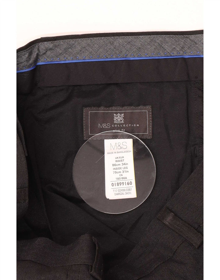 Pantaloni da abito slim fit da uomo Marks & Spencer W34 L31 poliestere nero