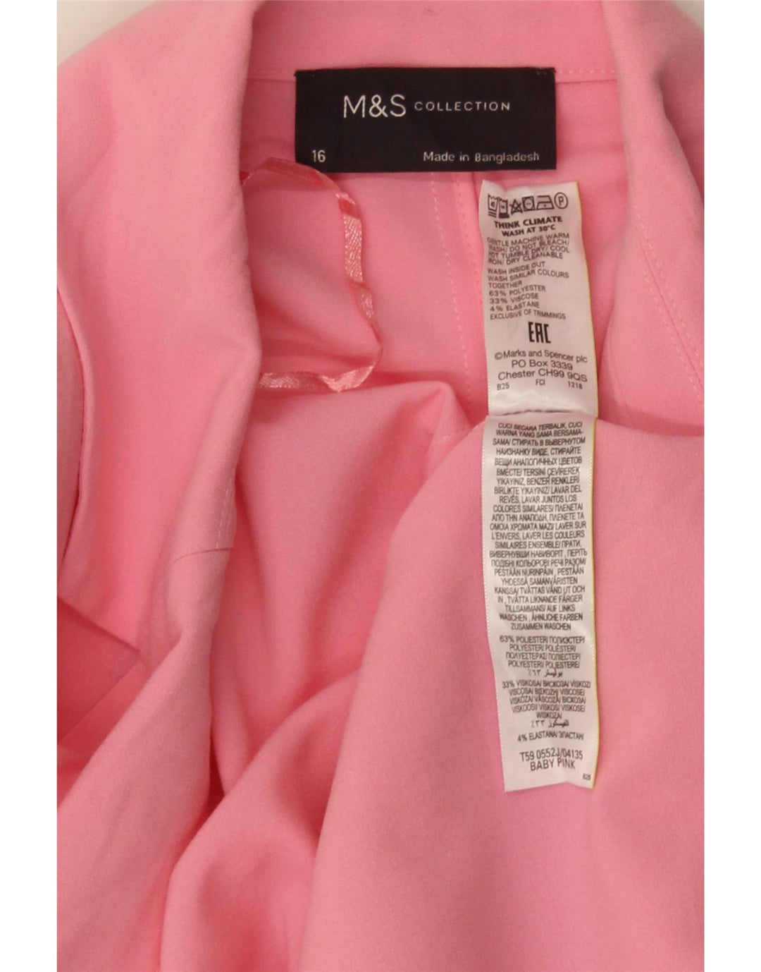 MARKS & SPENCER Giacca blazer aperta da donna con maniche a 3/4 UK 16 Large Rosa