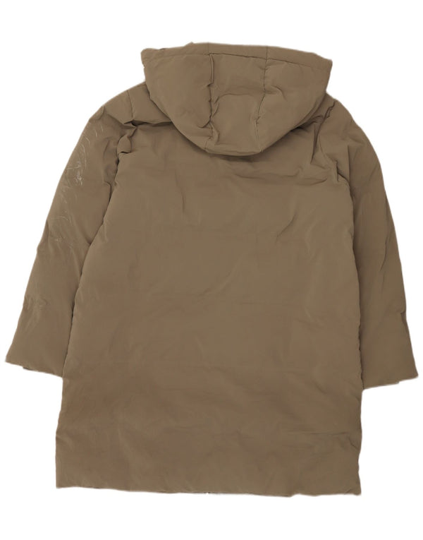Zara Womens Hooded Padded Coat UK 18 XL Khaki Polyester