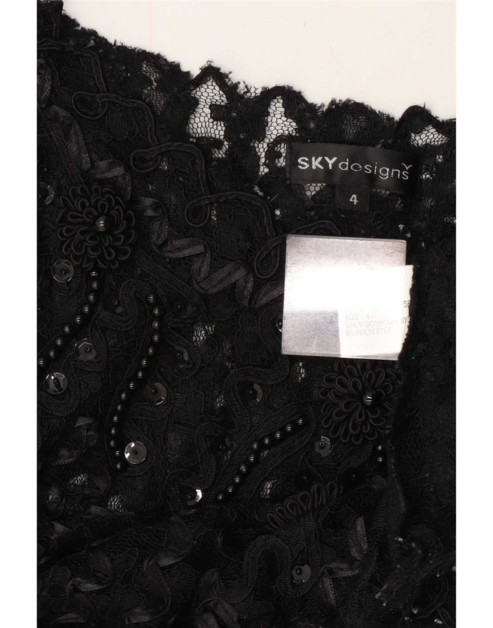 Sky Design Top da donna trasparente con maniche a 3/4 US 4 piccolo floreale nero