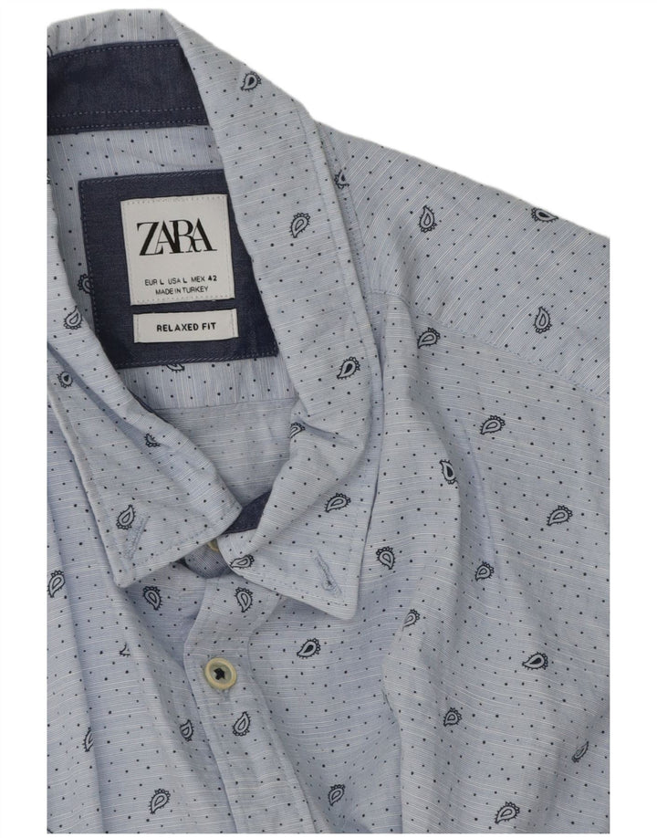Camicia Zara da uomo dalla vestibilità comoda, grande, in cotone cachemire blu