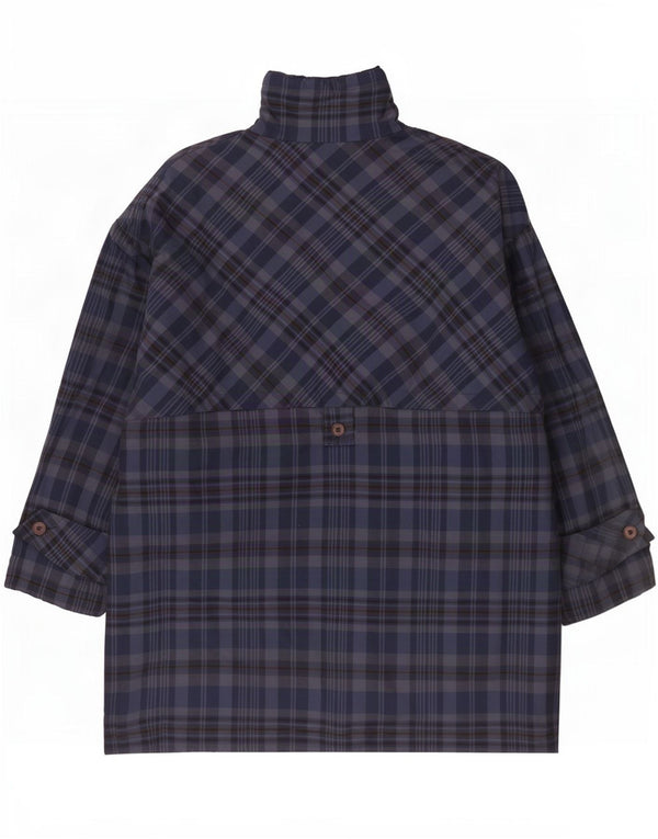 Cappotto vintage da donna con giacca a vento UK 20 2XL Cotone a quadri blu navy