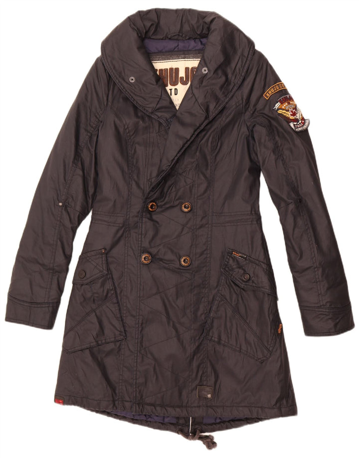 Giacca parka doppio petto da donna KHUJO UK 10 piccola nera