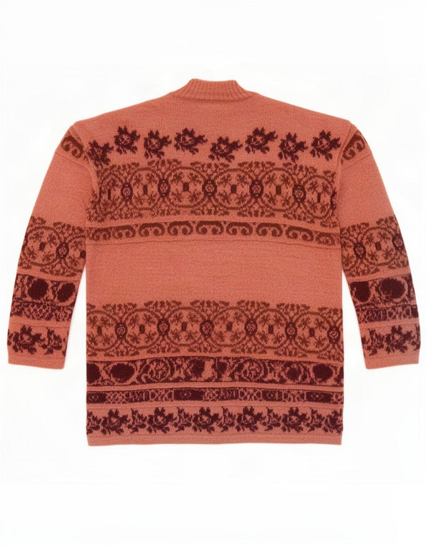 Maglione vintage da donna con collo dolcevita UK 16 Large Pink Fair Isle