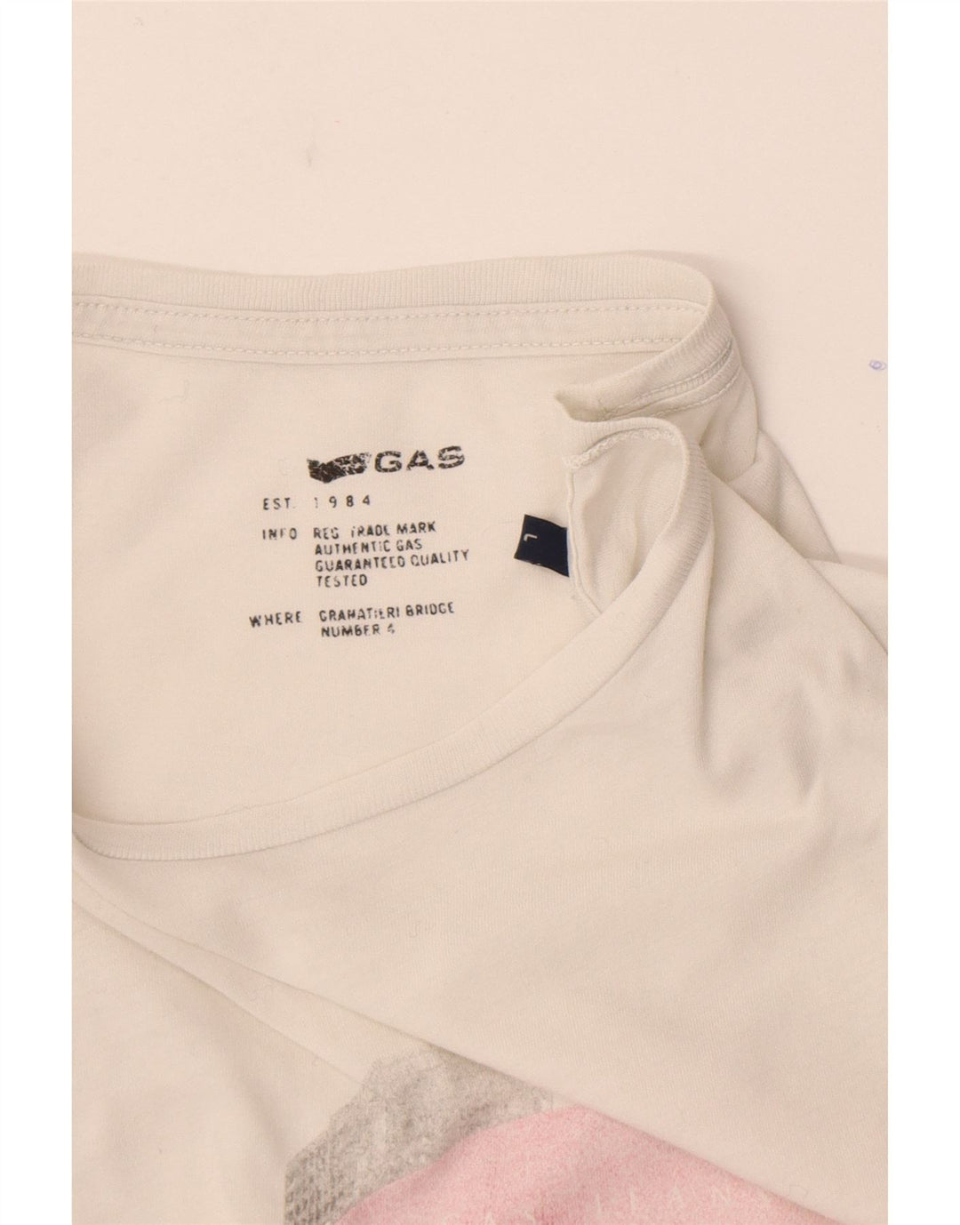 Gas Top grafico da donna a maniche lunghe UK 16 Large Bianco