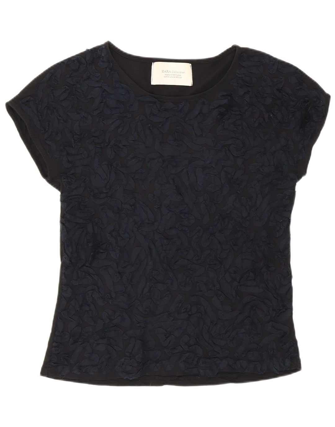 T-shirt Zara da donna con motivo astratto, taglia UK 12, cotone nero medio