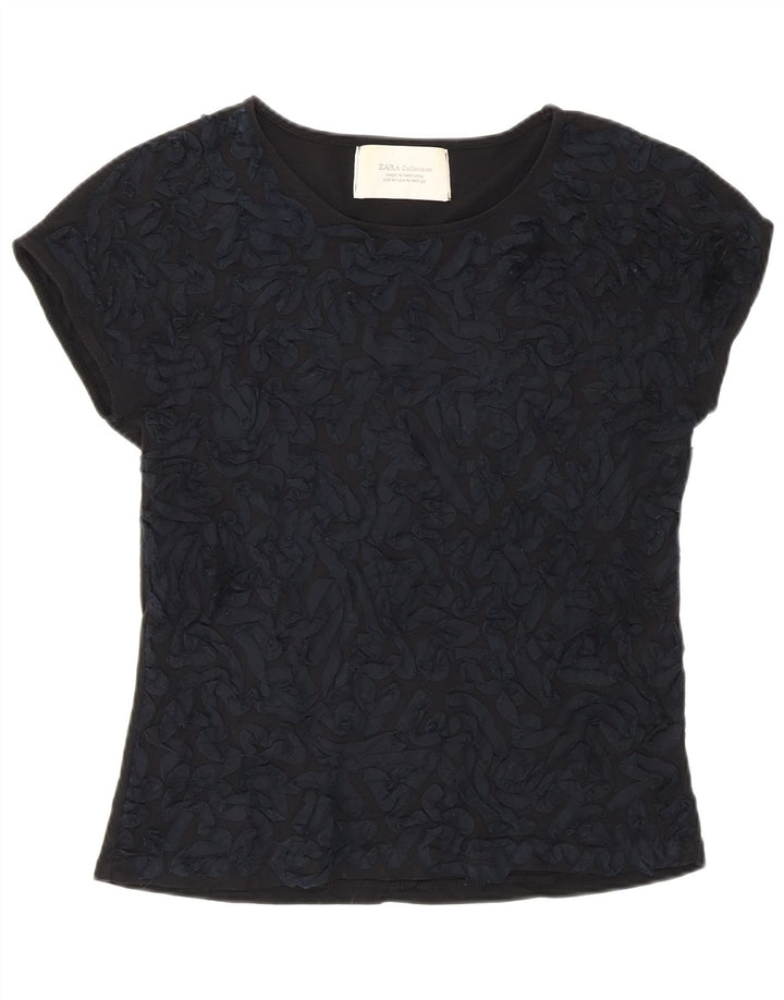 T-shirt Zara da donna con motivo astratto, taglia UK 12, cotone nero medio