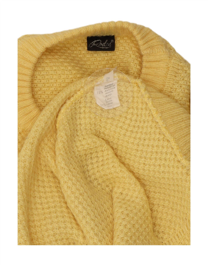 Maglione girocollo da uomo vintage grande in acrilico giallo