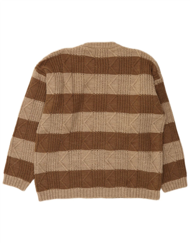 Maglione vintage da uomo girocollo a righe grandi marroni