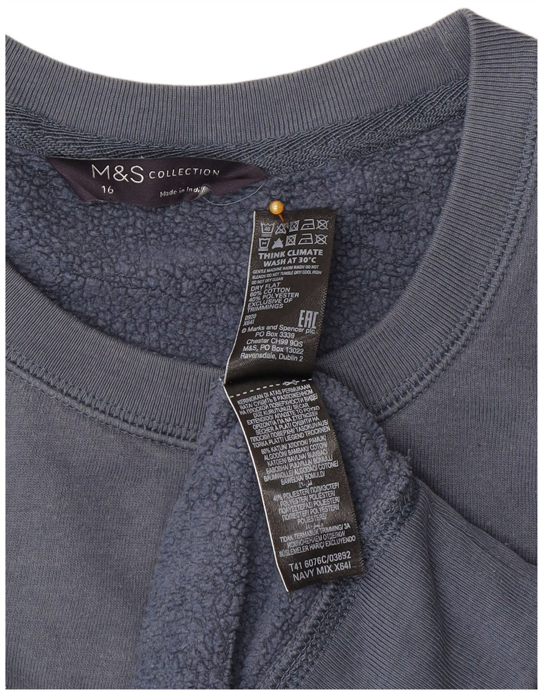 Felpa grafica da donna Marks & Spencer UK 16 grande blu navy