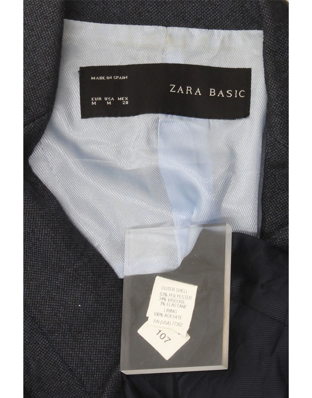Giacca blazer da donna a 1 bottone Zara UK 12 poliestere blu navy medio