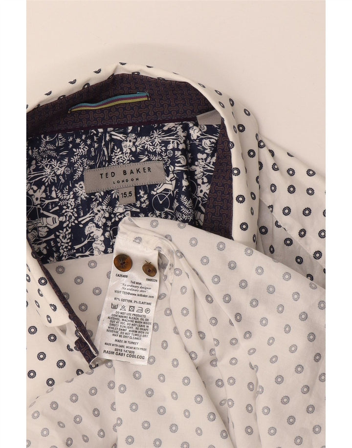 Camicia da uomo Ted Baker taglia 15 1/2 cotone geometrico bianco medio