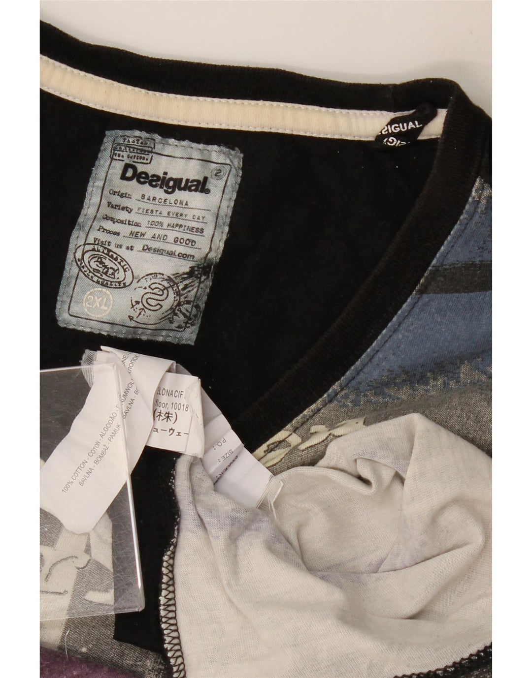 DESIGUAL T-shirt grafica da uomo Top 2XL Cotone color block grigio