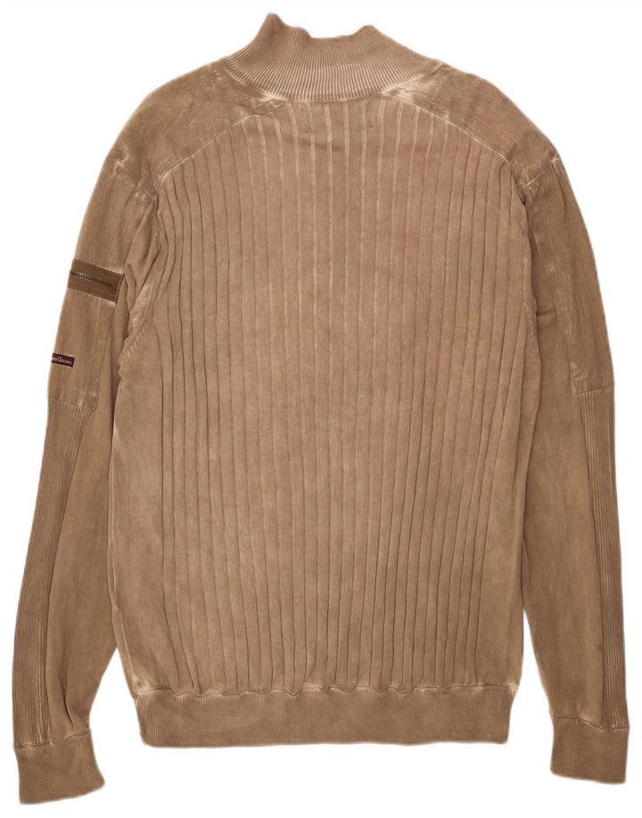 MARLBORO CLASSICS Mens Zip Neck Jumper Sweater 2XL Brown Cotton