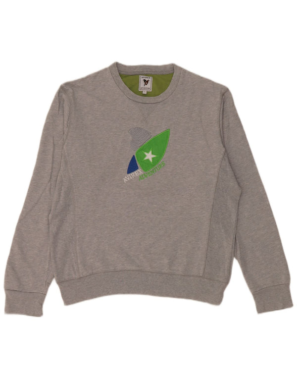Felpa da uomo con vestibilità regolare grafica Avirex, grande, in cotone grigio