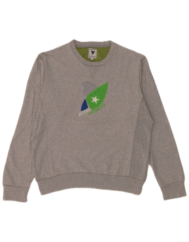 Felpa da uomo con vestibilità regolare grafica Avirex, grande, in cotone grigio