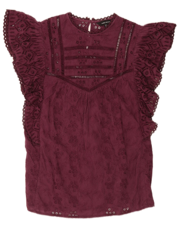 Camicetta da donna Karen Millen Top UK 8 piccolo cotone floreale bordeaux