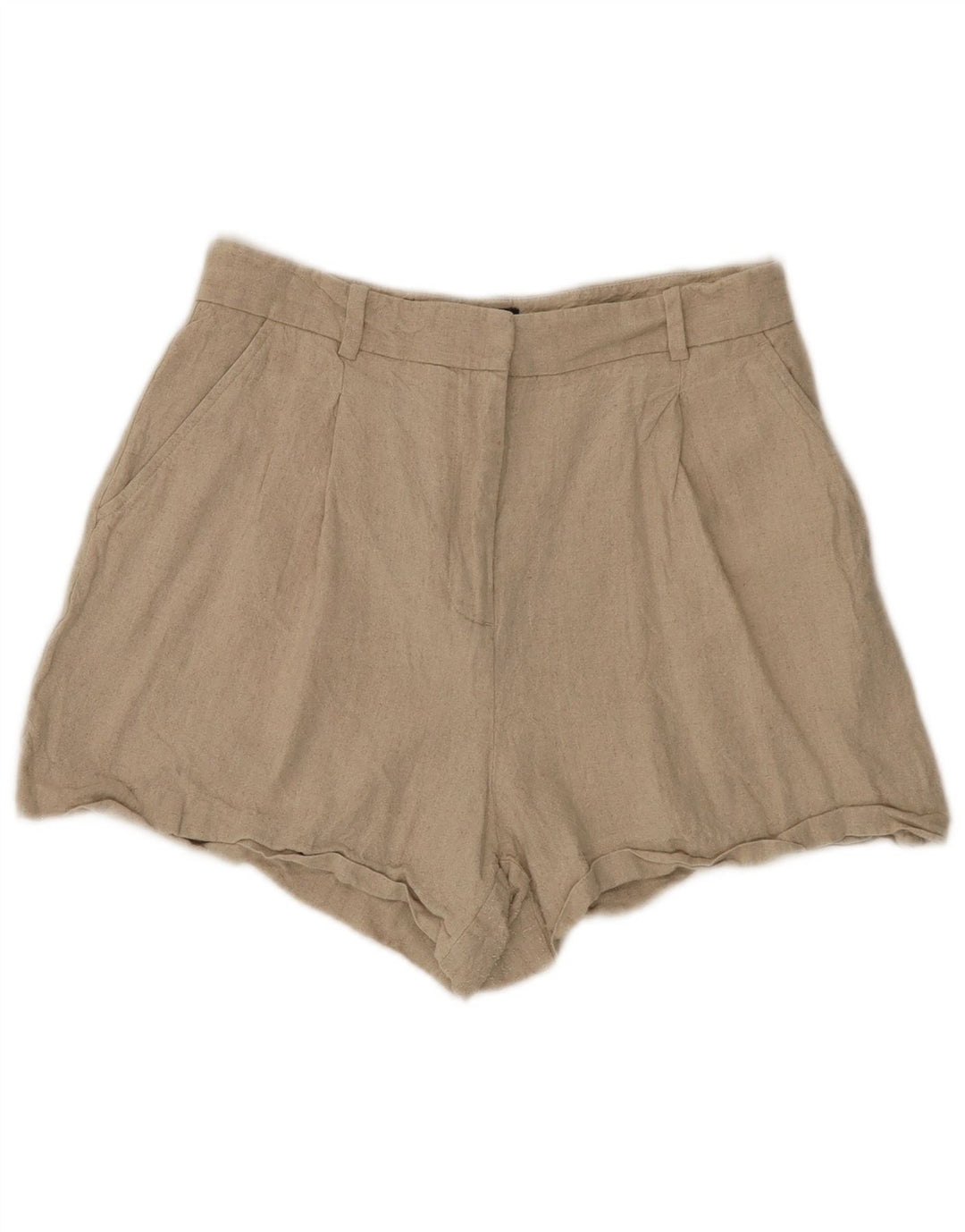 Pantaloni caldi a vita alta da donna Zara medi W28 lino beige