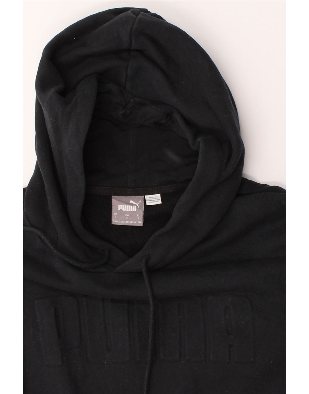 PUMA Mens Graphic Hoodie Jumper Large Black Cotton Vintage Puma and Second-Hand Puma from Messina Hembry 