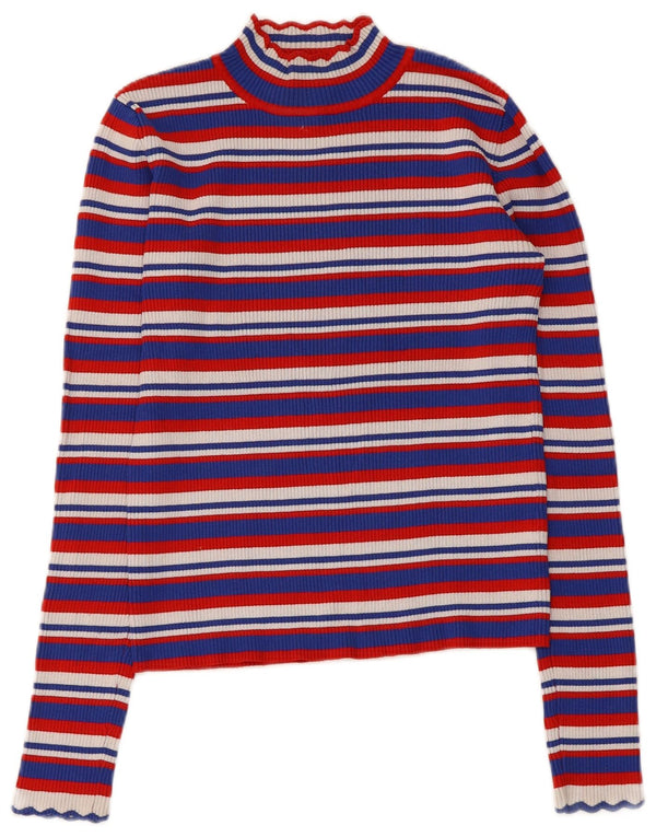 Top corto da donna Zara a maniche lunghe UK 8 piccolo in viscosa a righe multicolore