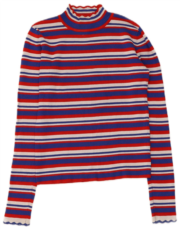 Top corto da donna Zara a maniche lunghe UK 8 piccolo in viscosa a righe multicolore