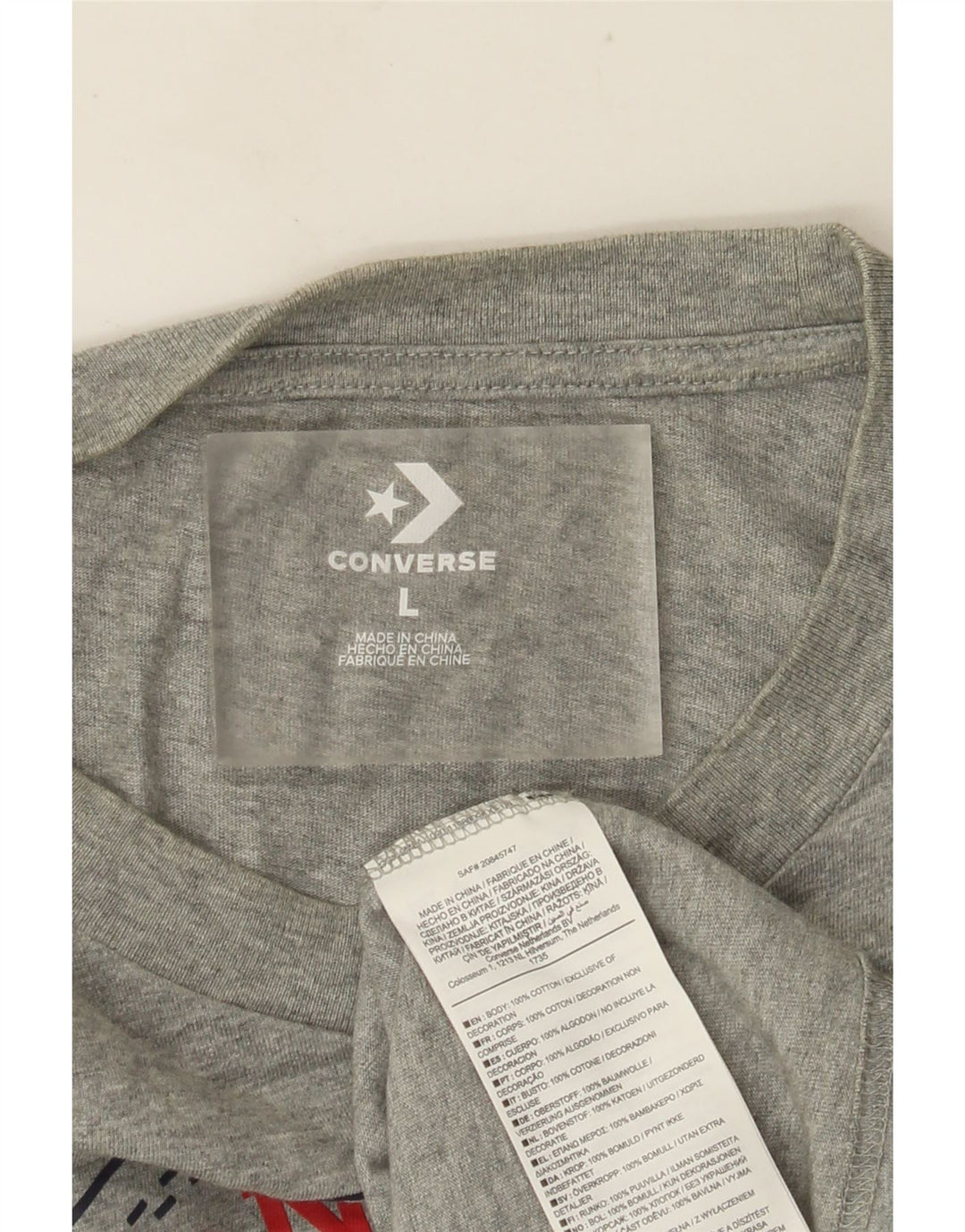 CONVERSE Top grafico da uomo Chuck Taylor a maniche lunghe in cotone grigio grande