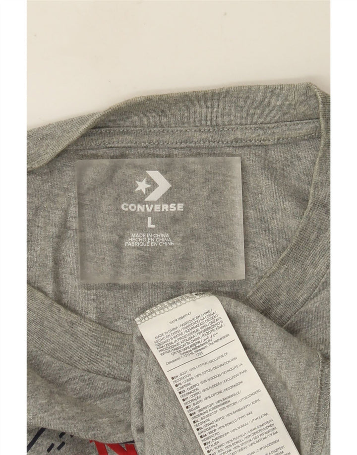 CONVERSE Top grafico da uomo Chuck Taylor a maniche lunghe in cotone grigio grande