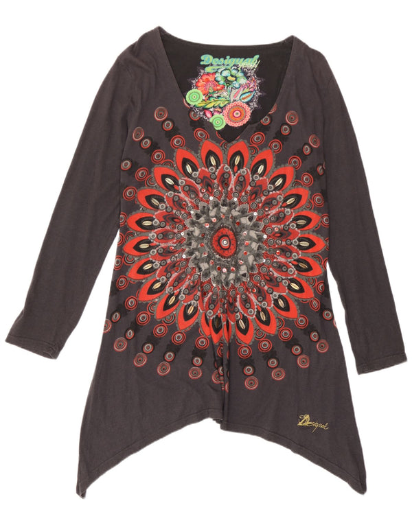 Desigual Donna Tunica Asimmetrica Top UK 20 2XL Grigio Floreale