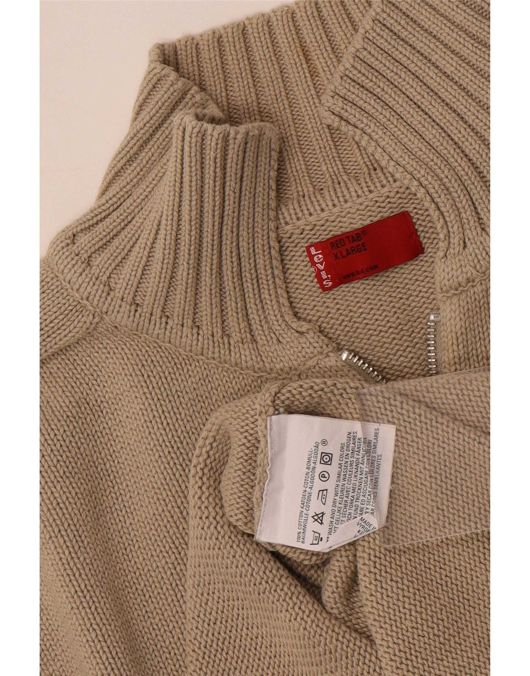 Maglione cardigan con zip intera da uomo Levi's XL in cotone beige