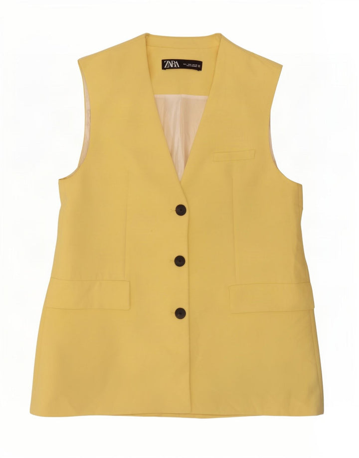 Giacca blazer senza maniche a 3 bottoni da donna Zara UK 14 grande poliestere giallo