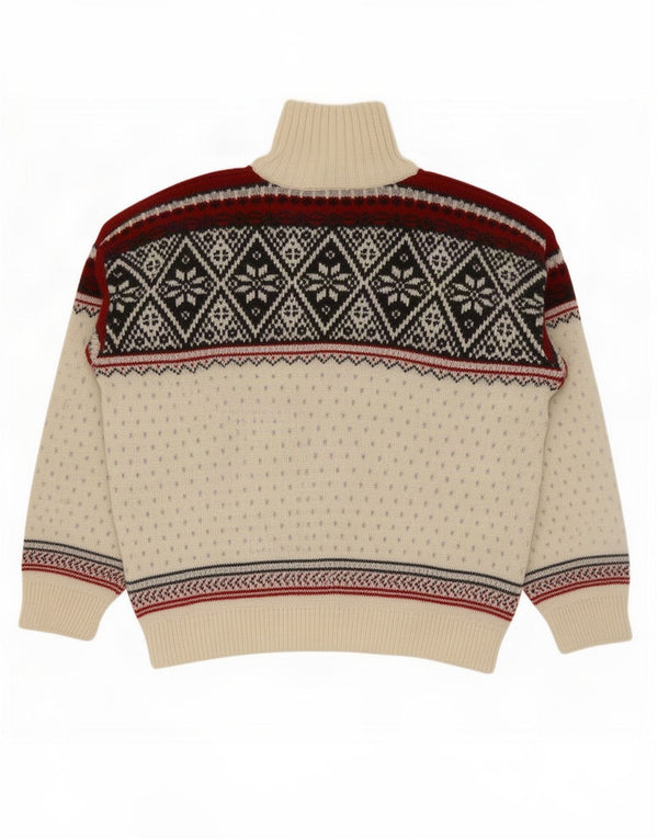 Campagnolo Maglione da uomo con zip e collo grande in lana Fair Isle bianco sporco