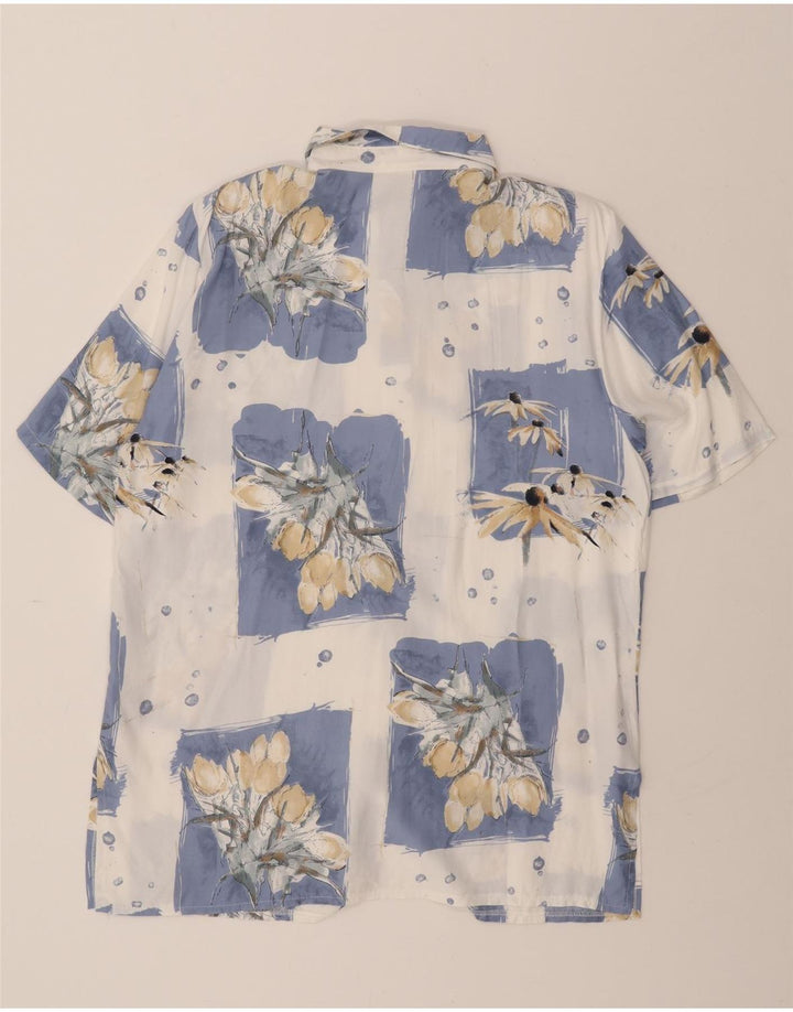 VINTAGE Womens Short Sleeve Shirt UK 14 Large Blue Patchwork Viscose Vintage Vintage and Second-Hand Vintage from Messina Hembry 