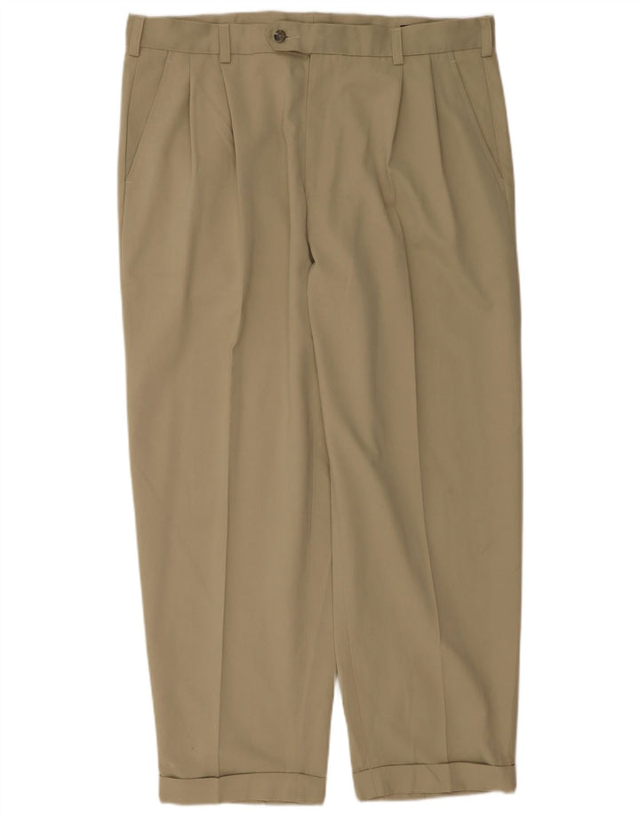 Pantaloni da completo da uomo con pegging Izod W38 L30 poliestere beige