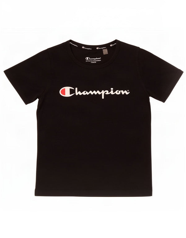 T-shirt grafica per ragazze Champion Top 11-12 anni in cotone nero