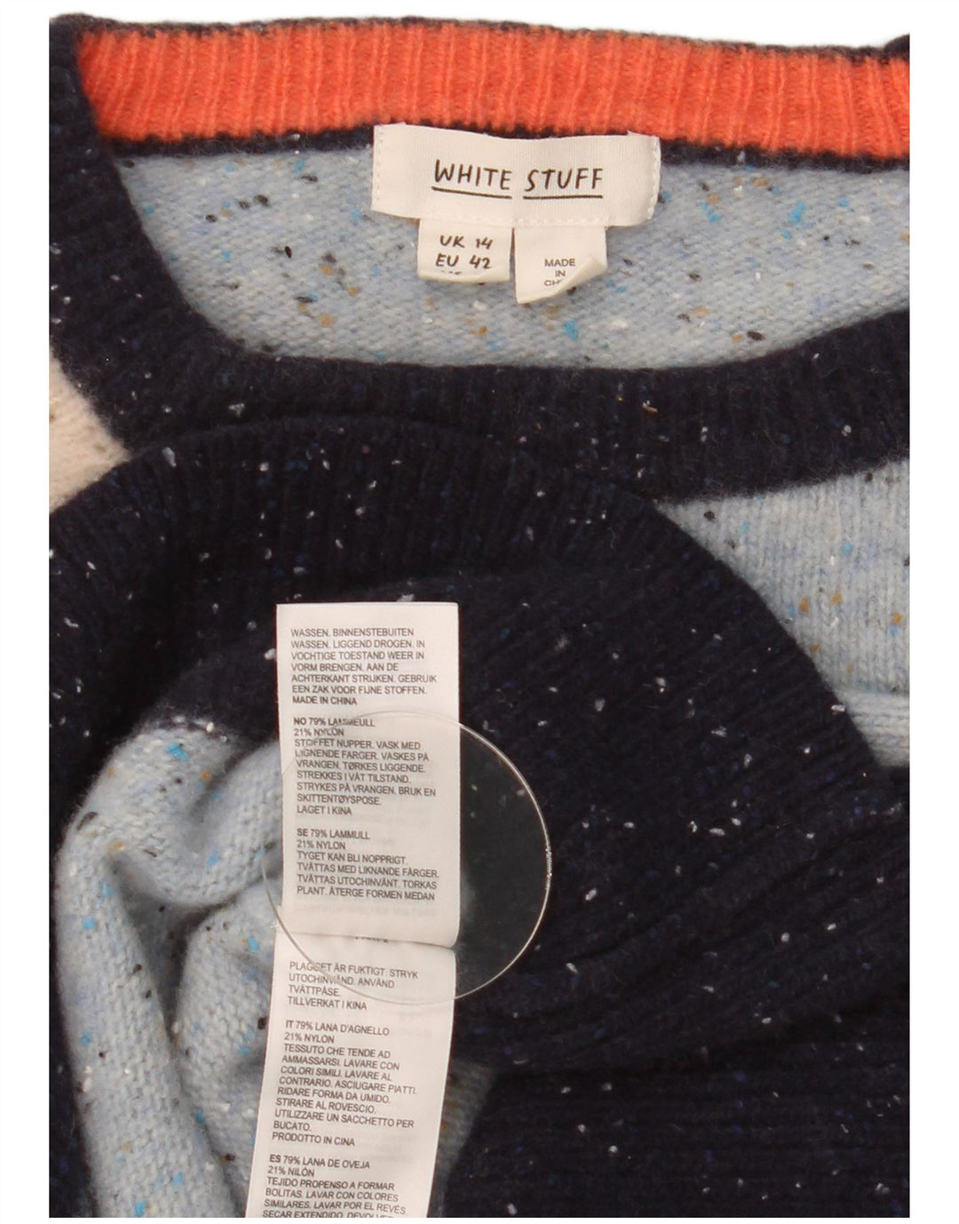 Maglione maglione girocollo da donna White Stuff UK 14 Lana screziata blu medio