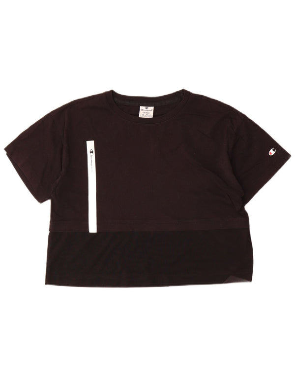 T-shirt corta da donna Champion, taglia UK 16, grande, in cotone color block nero
