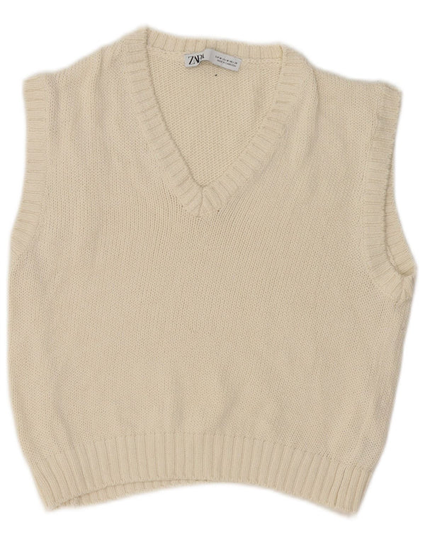 Canotta corta da donna Zara UK 12 cotone bianco medio