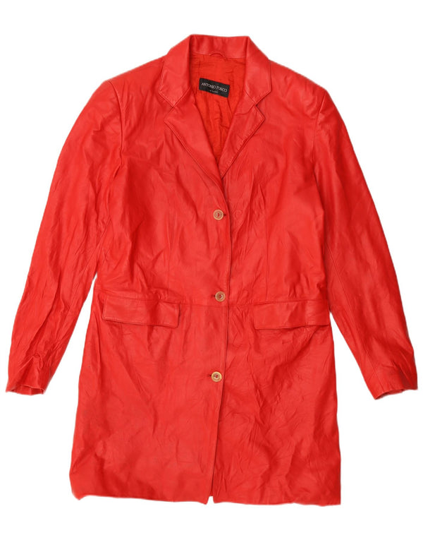 Antonio Fusco Cappotto in pelle da donna IT 44 Medio Rosso