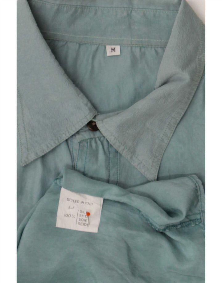 Camicia Vintage da Uomo in Seta Blu Medio