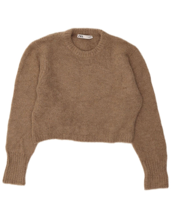 Maglione corto girocollo da donna Zara UK 14 Acrilico beige medio
