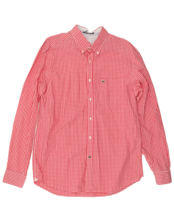 Lacoste Mens Regular Fit Shirt Size 43 Large Red Gingham Cotton