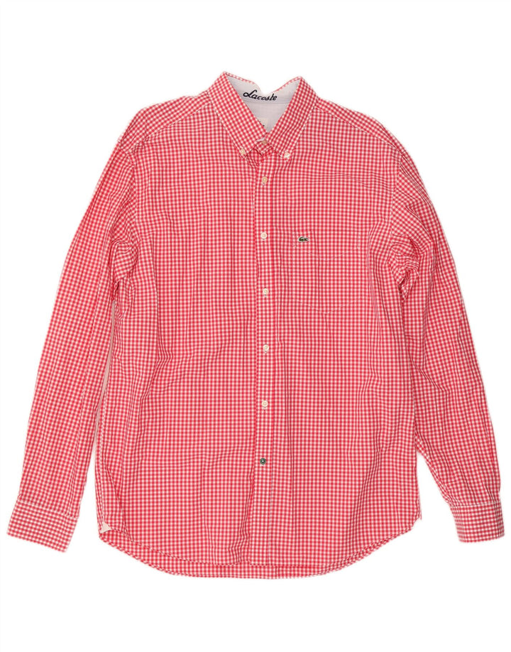 Camicia Lacoste da uomo vestibilità regolare taglia 43 grande cotone a quadretti rossi