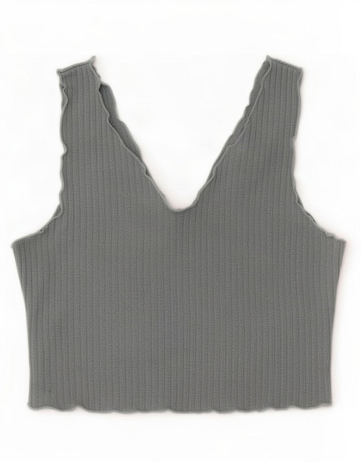Top corto senza maniche da donna Shein UK 14 grande poliestere grigio