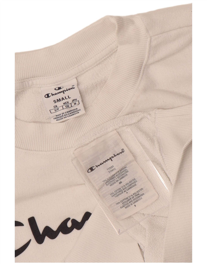 Felpa con grafica da donna Champion, maglione UK 10, piccolo cotone bianco